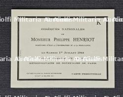 LOT DE DEUX DOCUMENTS SUR LES OBSÈQUES DE PHILIPPE HENRIOT(1889-1944). — photo 2