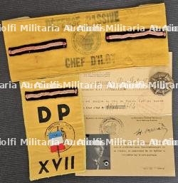LOT DÉFENSE PASSIVE AVEC BRASSARD, INSIGNES ET CARTE DE SERVICE — miniature 3