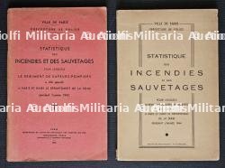 LOT DE DEUX RECUEILS RARES DE STATISTIQUE DES INCENDIES ET DES SAUVETAGES POUR LESQUELS LE RÉGIMENT DES SAPEURS-POMPIERS A ÉTÉ APPELÉ A PARIS ET DANS LE DÉPARTEMENT DE LA SEINE, ANNÉES 1942 ET 1944