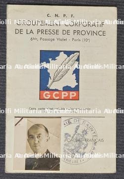 CARTE PROFESSIONNELLE DES JOURNALISTES DE PROVINCE D’ALEXANDRE BERNARD, DIRECTEUR DU ,COURRIER DE SAINT-NAZAIRE
