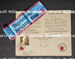 LAISSEZ-PASSER , AUSWEIS D’UN PHOTOGRAPHE DE PRESSE AVEC BRASSARD NUMÉROTÉ CORRESPONDANT — miniature 3
