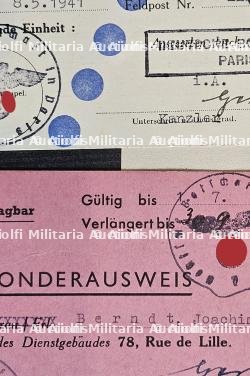 RARE LOT DE DOCUMENTS DE JOACHIM BERNDT EMPLOYÉ DE L’AMBASSADE D’ALLEMAGNE À PARIS (NOMBREUX LAISSEZ-PASSER (X5) + PHOTO) — miniature 5