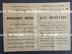 RARE AFFICHE PRÉCOCE DE LA PRÉFECTURE DE LA SEINE ET DE LA PRÉFECTURE DE POLICE SUR LES REQUISITIONS ALLEMANDES À PARIS. 1940 — photo 1