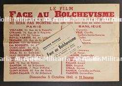AFFICHE ET TRACT PUBLICITAIRE DU FILM DE PROPAGANDE ANTISOVIETIQUE « FACE AU BOLCHÉVISME