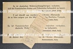 RARE PANCARTE CARTONNÉE D’INTERDICTION SANITAIRE ÉMISE PAR LE KOMMANDANT DU GROSS-PARIS — miniature 1