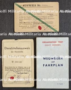 LOT DE DOCUMENTS SUR L'ORGANISATION TODT À PARIS , GUIDE TOURISTIQUE , DEUX LAISSEZ-PASSER , ATTESTATION ET PHOTO — photo 1