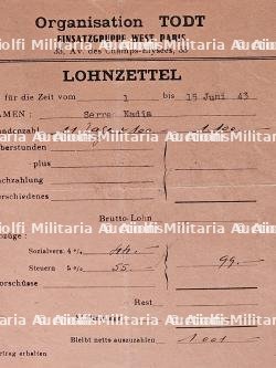 LOT DE PETITS DOCUMENTS DE L’ORGANISATION TODT (O.T) À PARIS — photo 3