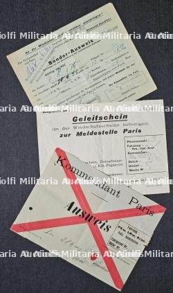 LOT DE TROIS LAISSEZ-PASSER , AUSWEIS DE VÉHICULES POUR PARIS