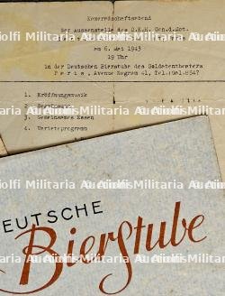LOT DE MENUS DE LA BRASSERIE ALLEMANDE (« DEUTSCHE BIERSTUBE ») DU SOLDATENTHEATER « EMPIRE » ET PROGRAMME D’UNE SOIRÉE DE LA HEER DU 06-05-1943 — miniature 3