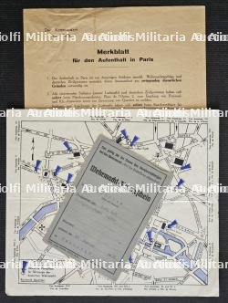 LOT DE FICHES D’INFORMATIONS (MERKBLATT) (X2) DESTINÉES AUX CHAUFFEURS DE L’ARMÉE ALLEMANDE POUR LEUR VISITE DE PARIS ET PERMIS DE CONDUIRE D’UN OFFICIER DE LA LUFTWAFFE.