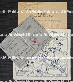 LOT DE FICHES D’INFORMATIONS (MERKBLATT) (X2) DESTINÉES AUX CHAUFFEURS DE L’ARMÉE ALLEMANDE POUR LEUR VISITE DE PARIS ET PERMIS DE CONDUIRE D’UN OFFICIER DE LA LUFTWAFFE. — photo 2