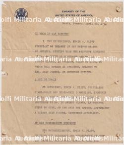 ATTESTATION DE PROPRIÉTÉ ÉMISE PAR L’AMBASSADE DES ÉTATS-UNIS D'AMÉRIQUE (PARIS, 23-04-1941) + LISTE RÉVISÉE DES CONNECTIONS TELEPHONIQUES DE NUIT ET DES VACANCES DE L’AMBASSADE — photo 2