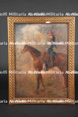 Huile sur bois représentant un cuirassier français. Oil on panel depicting a French cuirassier.