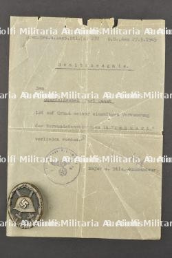 Diplôme de la médaille des blessés. Diploma for the wounded.
