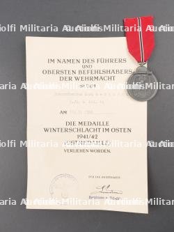 Diplôme de la médaille du Front de l'Est. Diploma for the Eastern Front Medal.