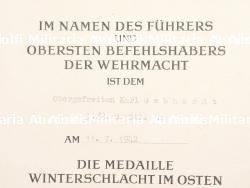 Diplôme de la médaille du Front de l'Est. Diploma for the Eastern Front Medal. — miniature 4