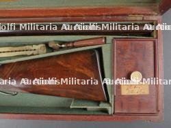 Fusil juxtaposé James Purdey calibre 16 à percussions (amorces) en coffret bois vers 1820 — miniature 5