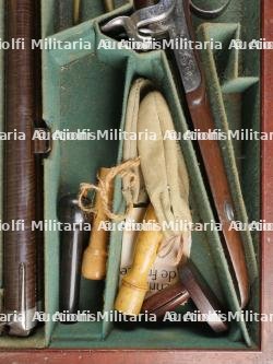 Fusil juxtaposé James Purdey calibre 16 à percussions (amorces) en coffret bois vers 1820 — photo 8