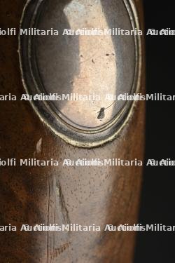 Superbe et rare paire de pistolets à double canons fin XVIIIe Canon Tordu garnitures en argent, platines silex transformées à percussion — miniature 7