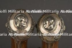 Superbe et rare paire de pistolets à double canons fin XVIIIe Canon Tordu garnitures en argent, platines silex transformées à percussion — miniature 16