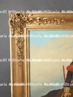 Huile sur toile représentant un cuirassier français 1er Empire avec un drapeau autrichien capturé — miniature 2