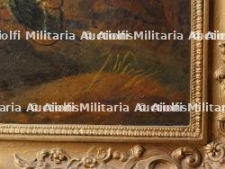 Huile sur toile représentant un cuirassier français 1er Empire avec un drapeau autrichien capturé — photo 4