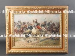 Huile sur toile d'un combat de 1870 entre cuirassiers et uhlans par Henri Grobet en 1905 — photo 1