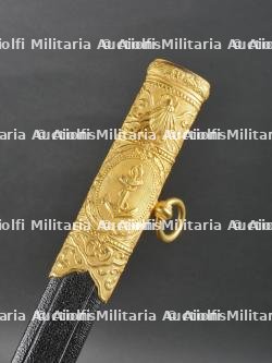 Rare et beau sabre d'officier supérieur de marine dans son coffret offert par les instructeurs canonniers du Souverain en 1884 au Commandant Alquier — miniature 5