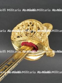 Rare et beau sabre d'officier supérieur de marine dans son coffret offert par les instructeurs canonniers du Souverain en 1884 au Commandant Alquier — miniature 12