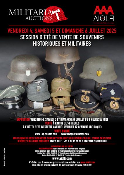 Juillet 2025 - Session de vente d'objets militaire et historiques, Wavre, BE