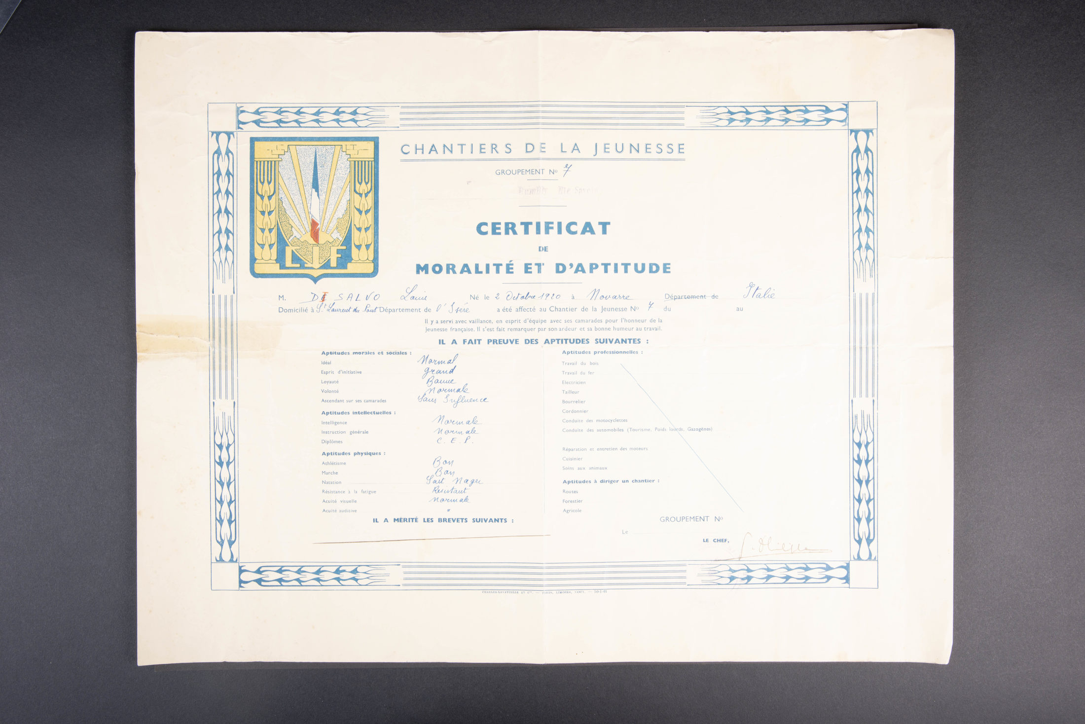 Certificat de Moralité | Aiolfi G.b.r.