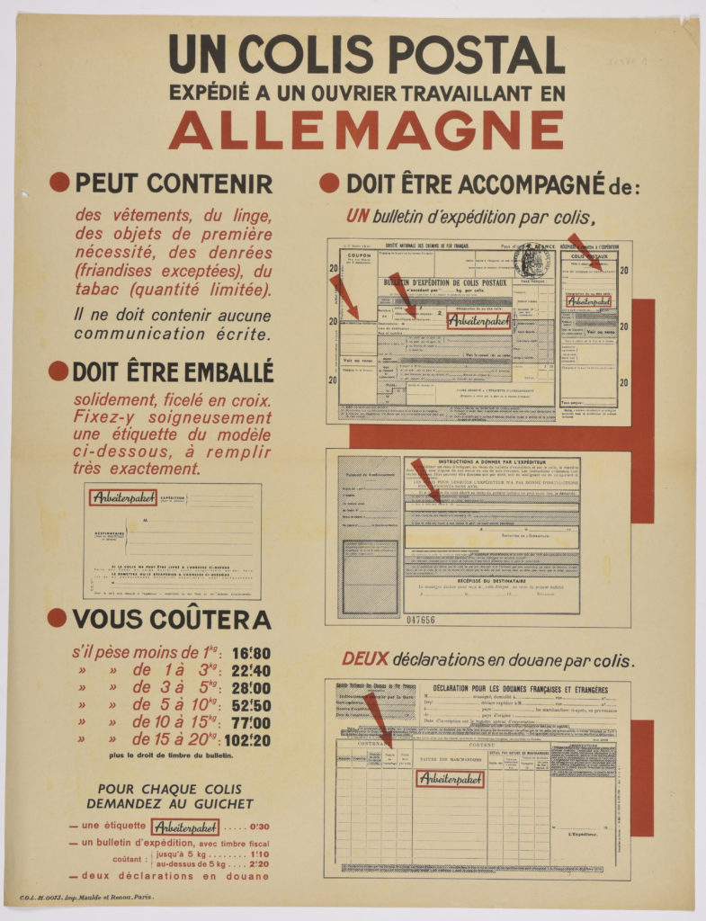 Instructions pour envoyer un colis postal à un ouvrier travaillant en Allemagne Aiolfi G.b.r.