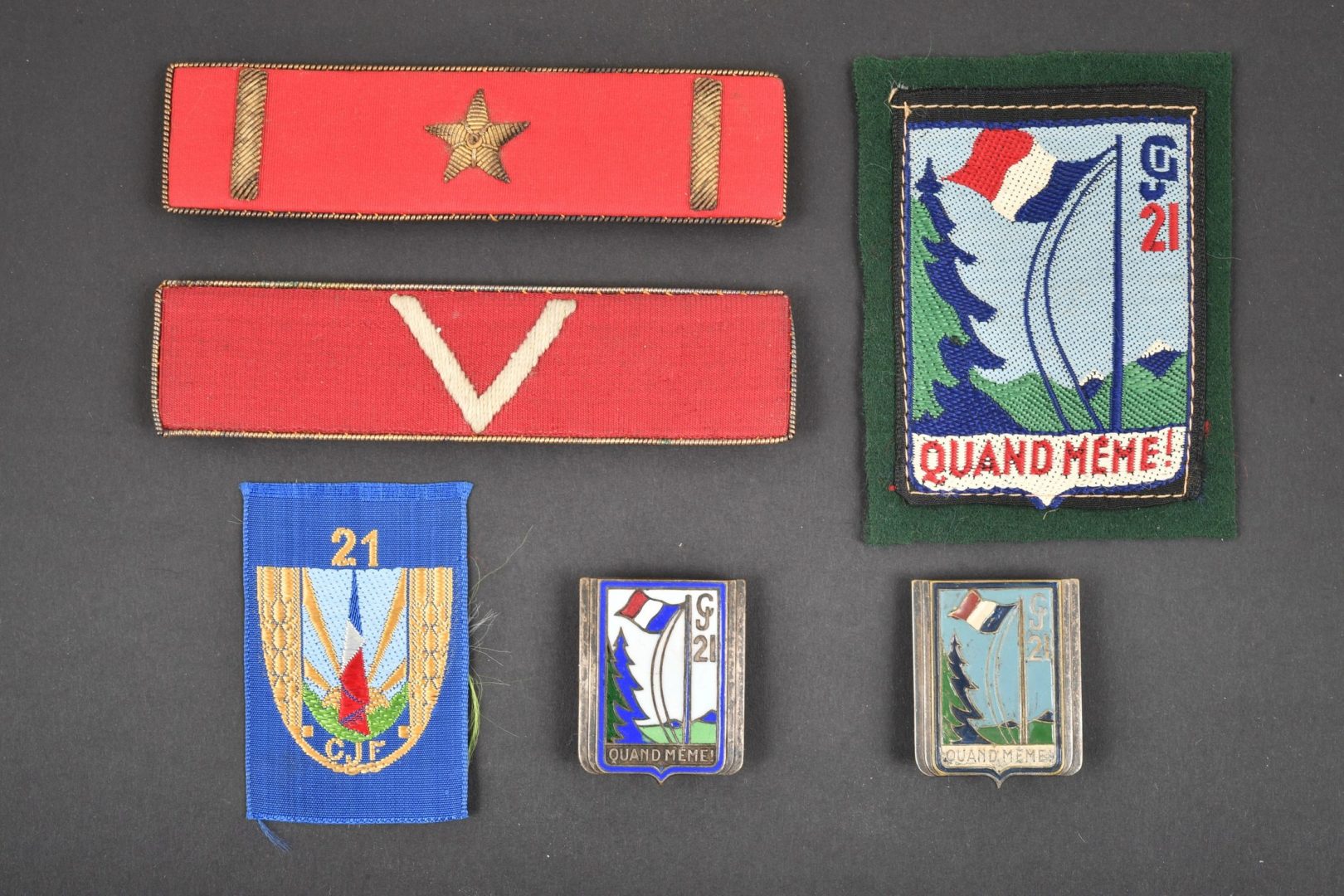 Ensemble d'insignes du Groupement 21. | Aiolfi G.b.r.